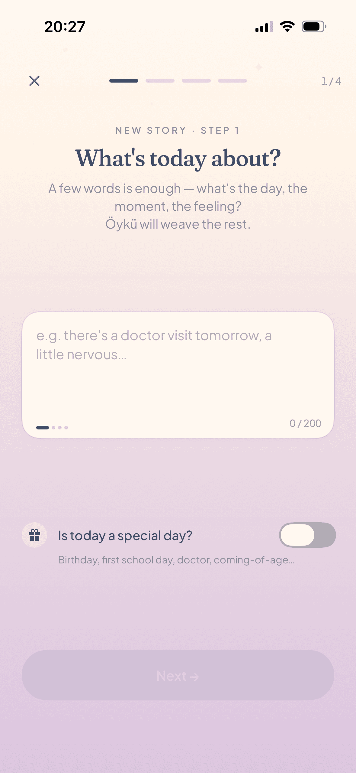 Story creation Step 1 — describe today